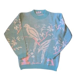 Mint Green Bird Pattern Sweater